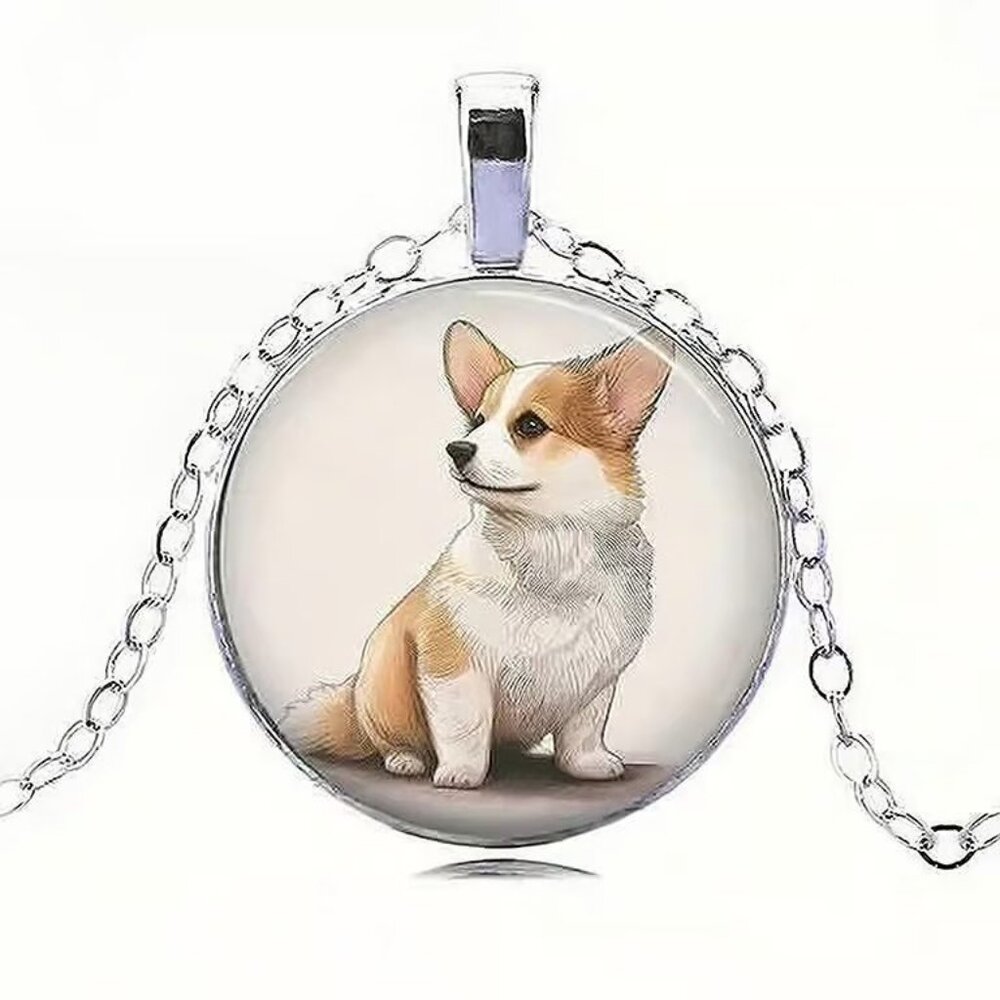 Silver CORGI Dog Glass Cabochon Pendant Necklace - Picture 3 of 3